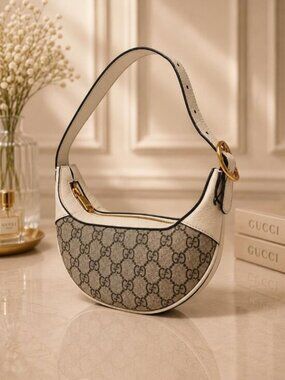Authentic Gucci GG Supreme Mini Half Moon Shoulder Bag Canvas Leather